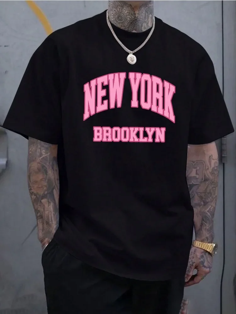 Men'S Fashion Pink Shirt - Kaus Lengan Pendek Katun Musim Panas