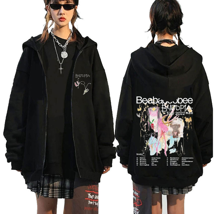 Mens Fashion Zip Up Hoodies - Beabadoobee Beatopia Tour Hoodie ritsleting Pria