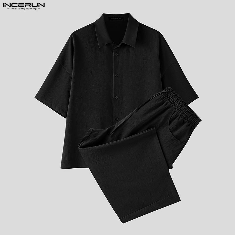 Men'S Fashion Loose Pants - INCERUN Set Pria Celana Kemeja Lengan