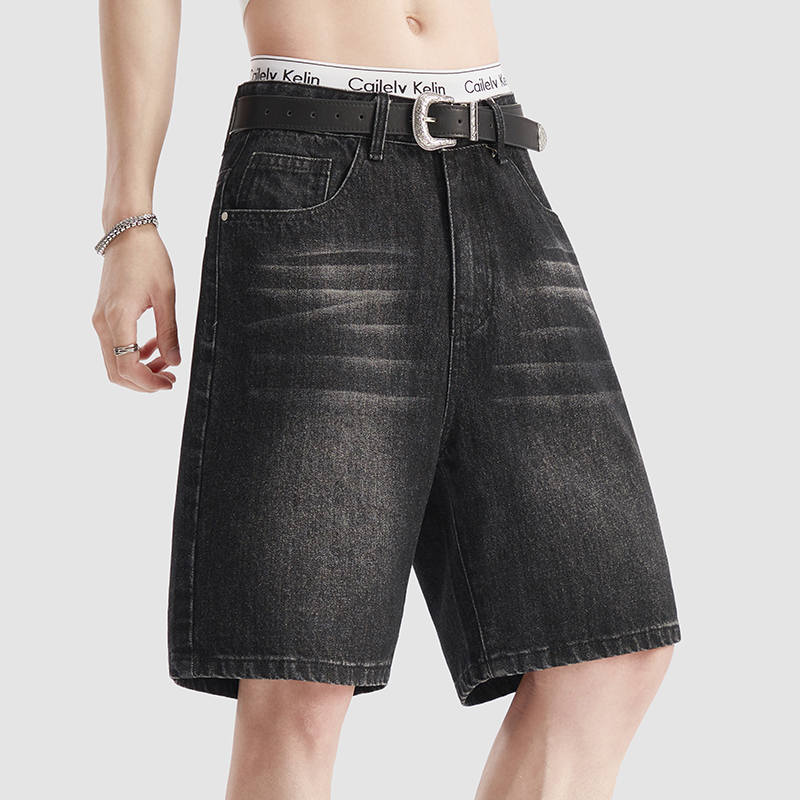 Men'S Fashion Loose Pants - Celana Pendek Denim Hitam Tipis Musim