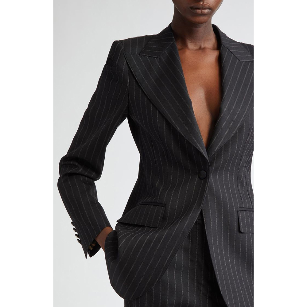 Men'S Fashion All Black Outfit - Blazer Wanita Hitam Elegan dengan Tali,