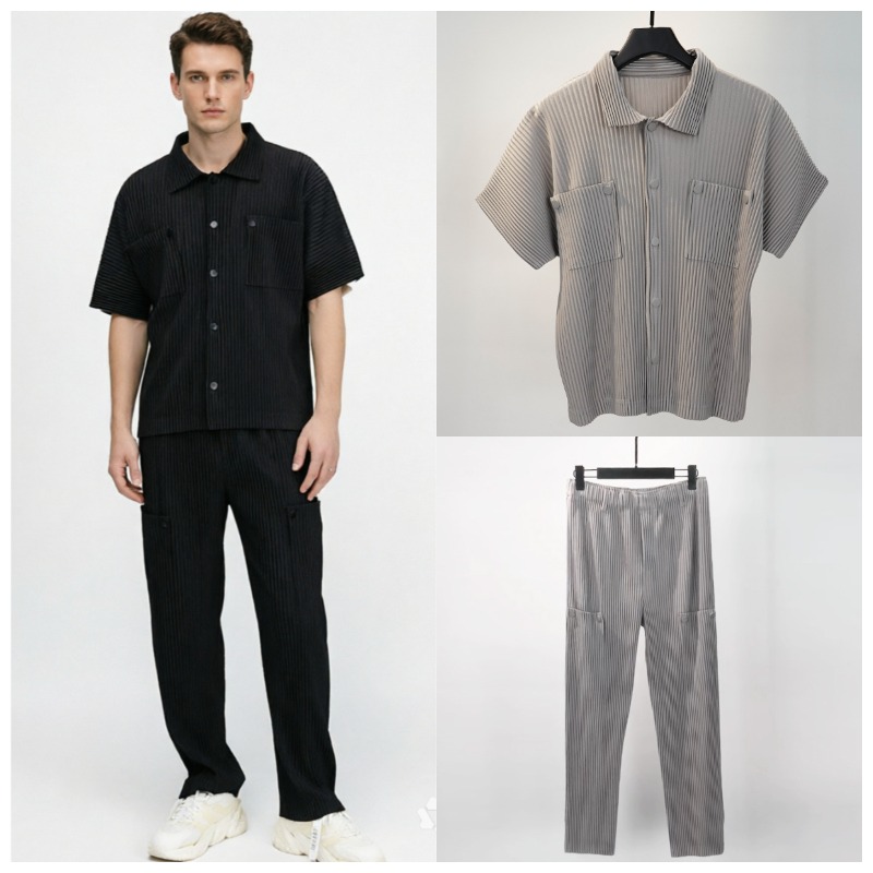 Men'S Fashion 2026 - Set Kemeja Lipit Miyake Plisse Pria