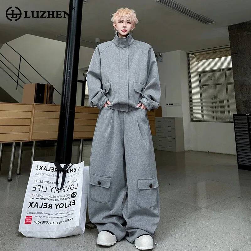 Men'S Fashion Loose Pants - LUZHEN Cardigan Warna 2026, Sweater Kulit