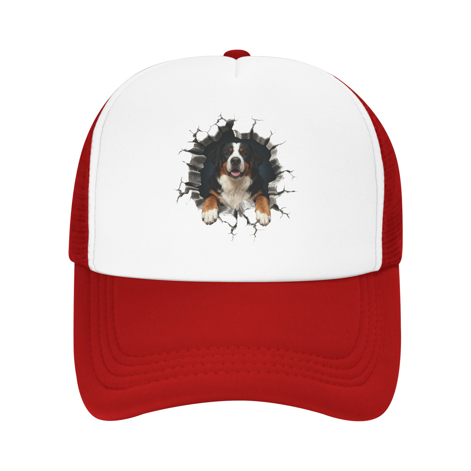 Trucker Hat Cap - Topi Trucker Breaking Through Bernese Mountain