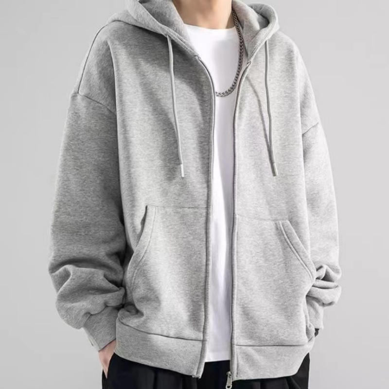 Mens Fashion Zip Up Hoodies - Hoodie Ritsleting Biru Abu-abu Hitam Kasual