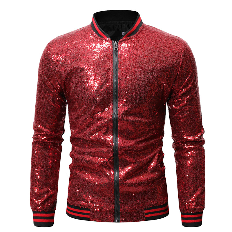 Mens Fashion Bomber Jacket - Jaket Bomber berkilau payet mewah pria