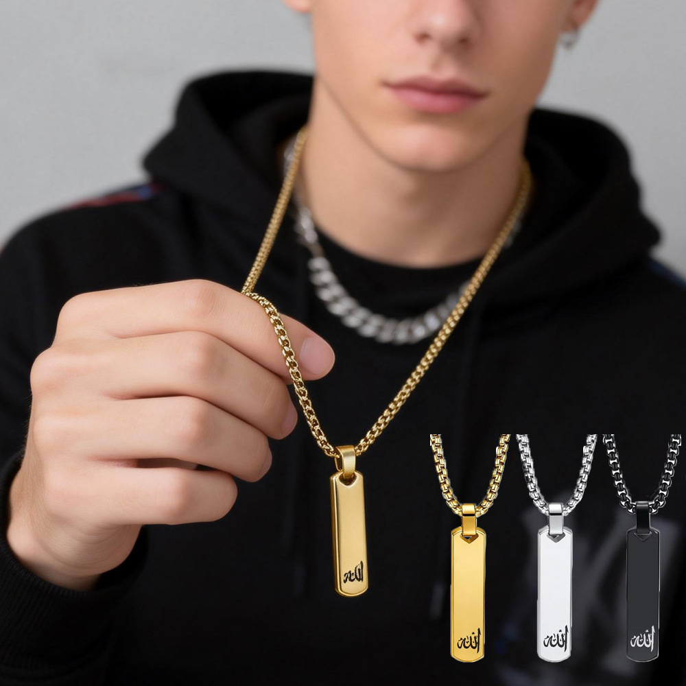 Men'S Fashion All Black Outfit - Kalung Batang 3D, Desain Sederhana Keren
