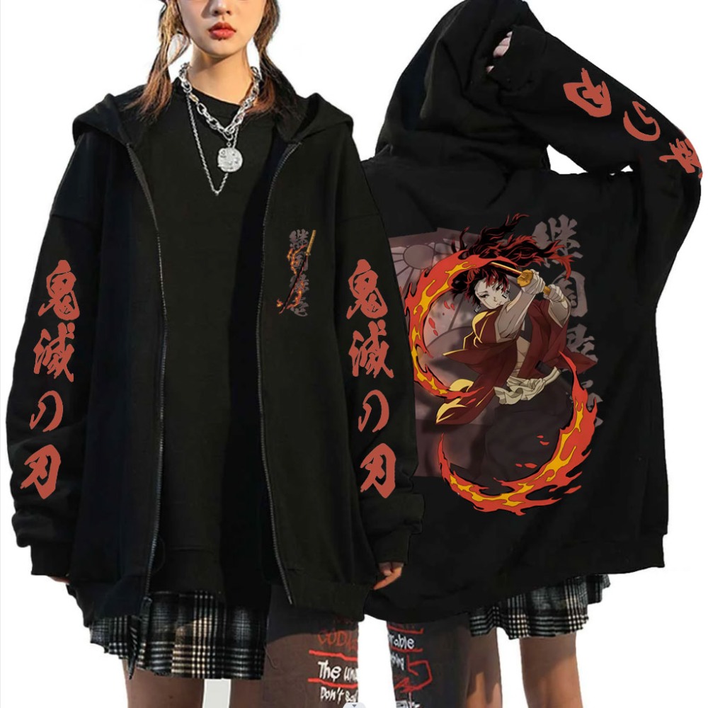 Mens Fashion Zip Up Hoodies - Hoodie Resleting Merchandise Demon Slayer Tsugikuni