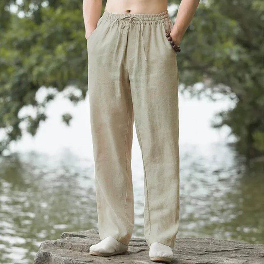 Chino Pants Men - Celana joging pria, Bawahan kasual Linen