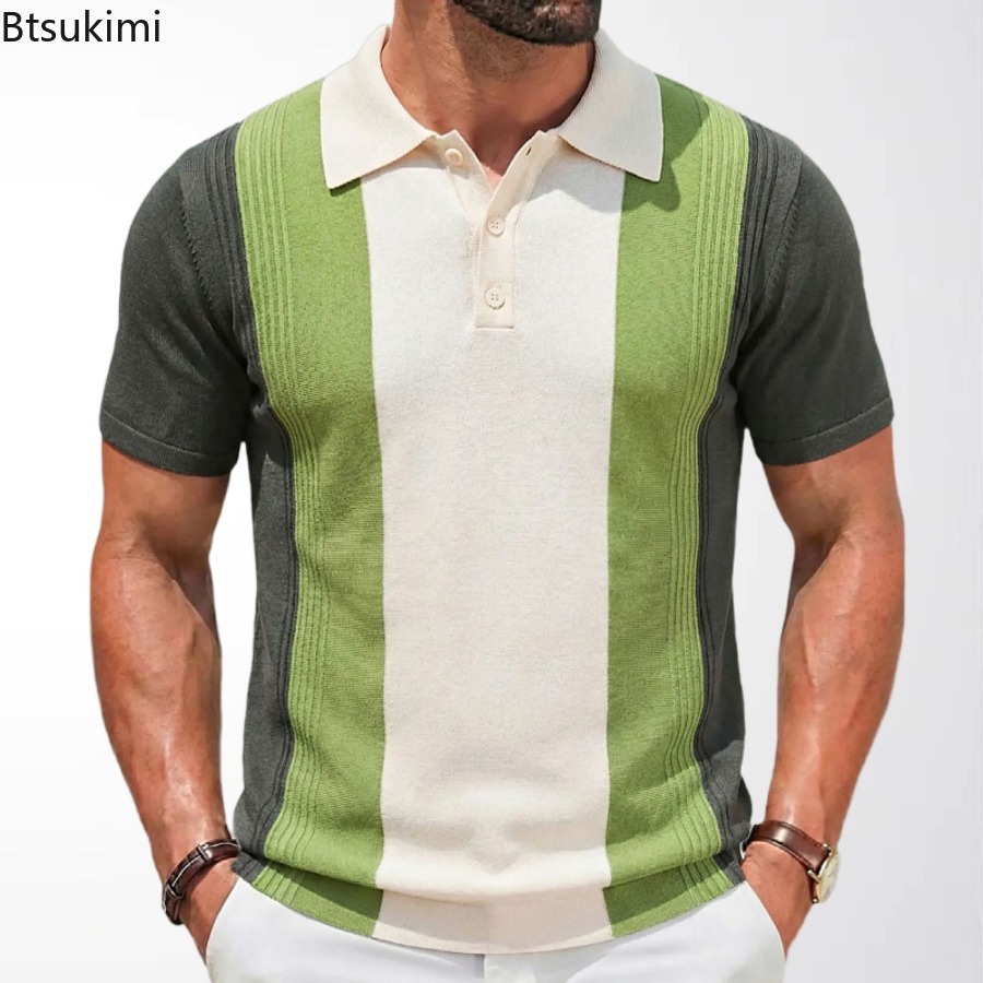 Men'S Fashion Golf Clothing - Kaos Polo Lengan Pendek Rajut Pria