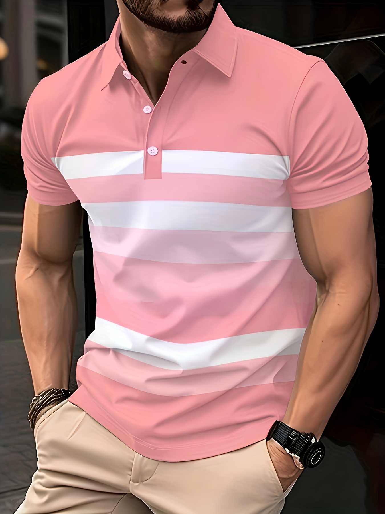 Kemeja Kerah Lengan Pendek Pri - Men'S Fashion Pink Shirt ulasan dan harga