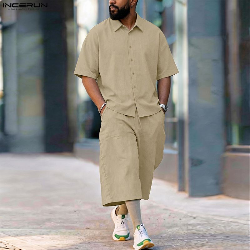 INCERUN Set Pria Celana Kemeja - Men'S Fashion Loose Pants ulasan dan harga