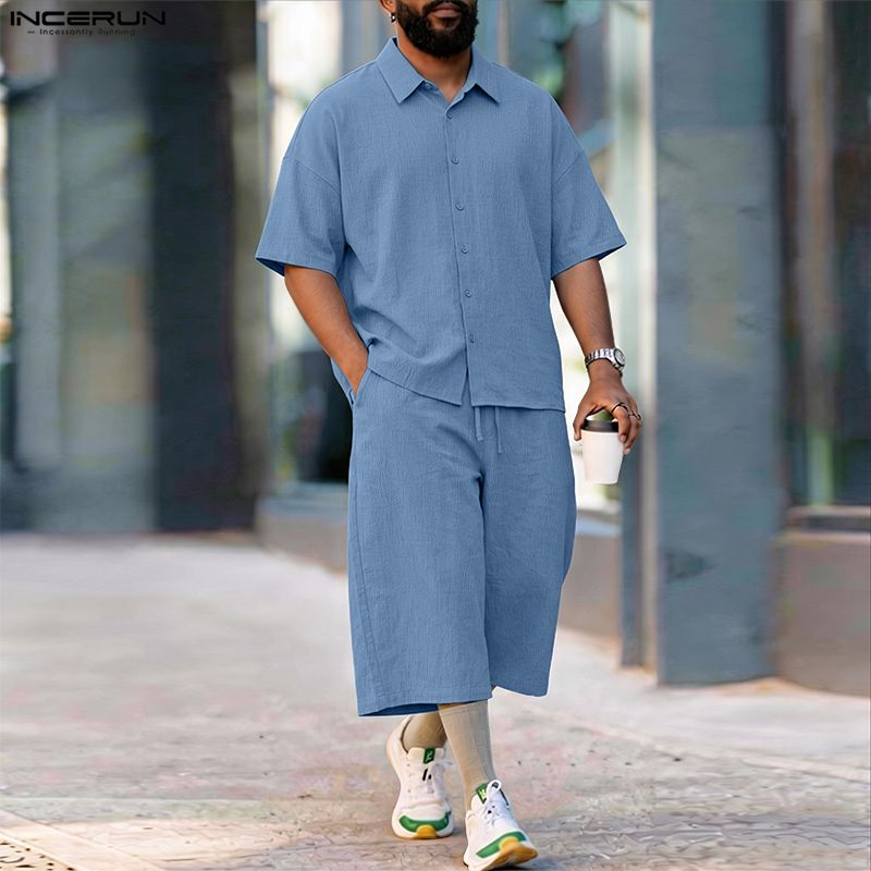 INCERUN Set Pria Celana Kemeja - Men'S Fashion Loose Pants ulasan dan harga