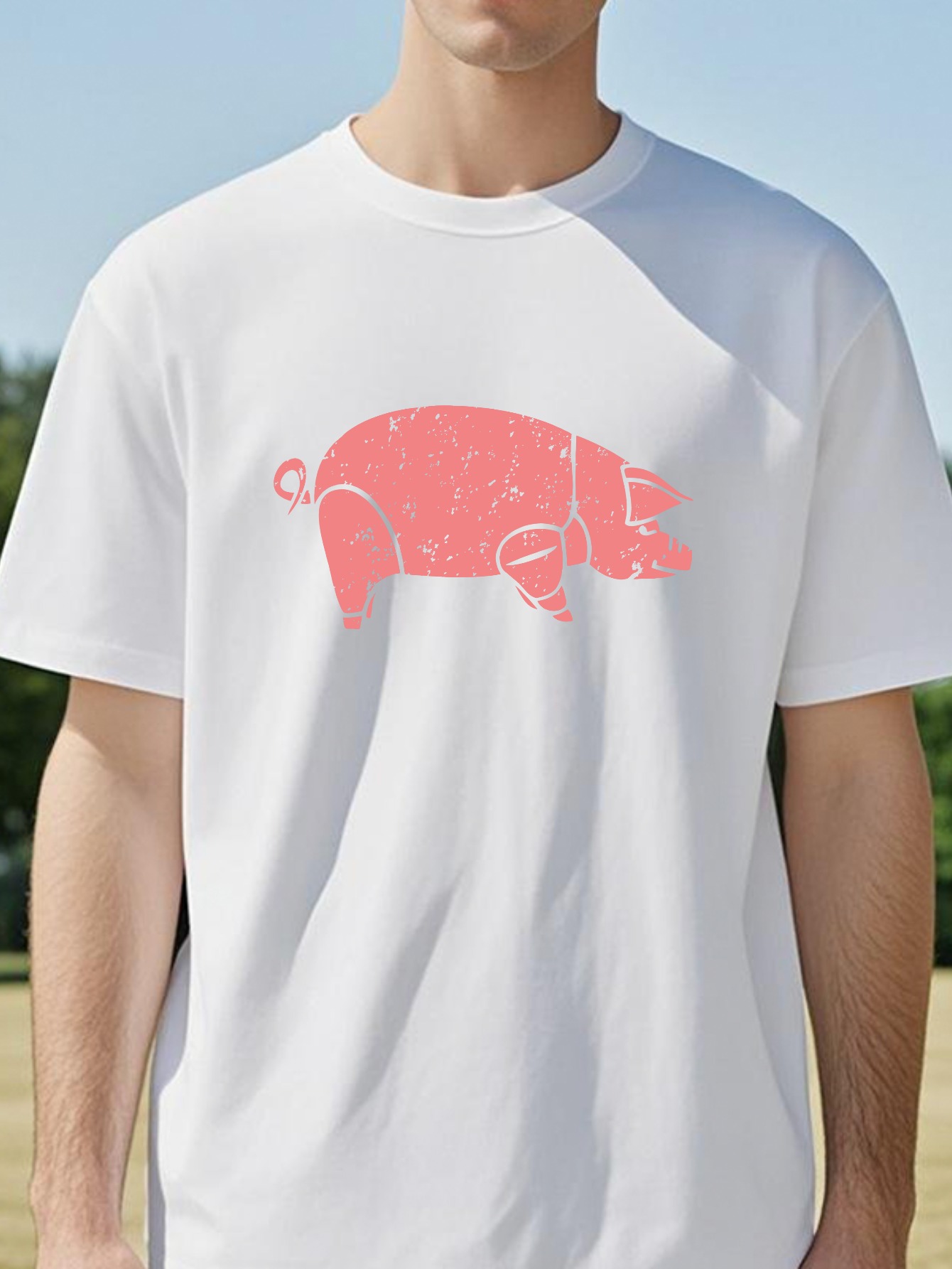 Kaus Grafis Gambar Hewan Pig P - Men'S Fashion Pink Shirt ulasan dan harga
