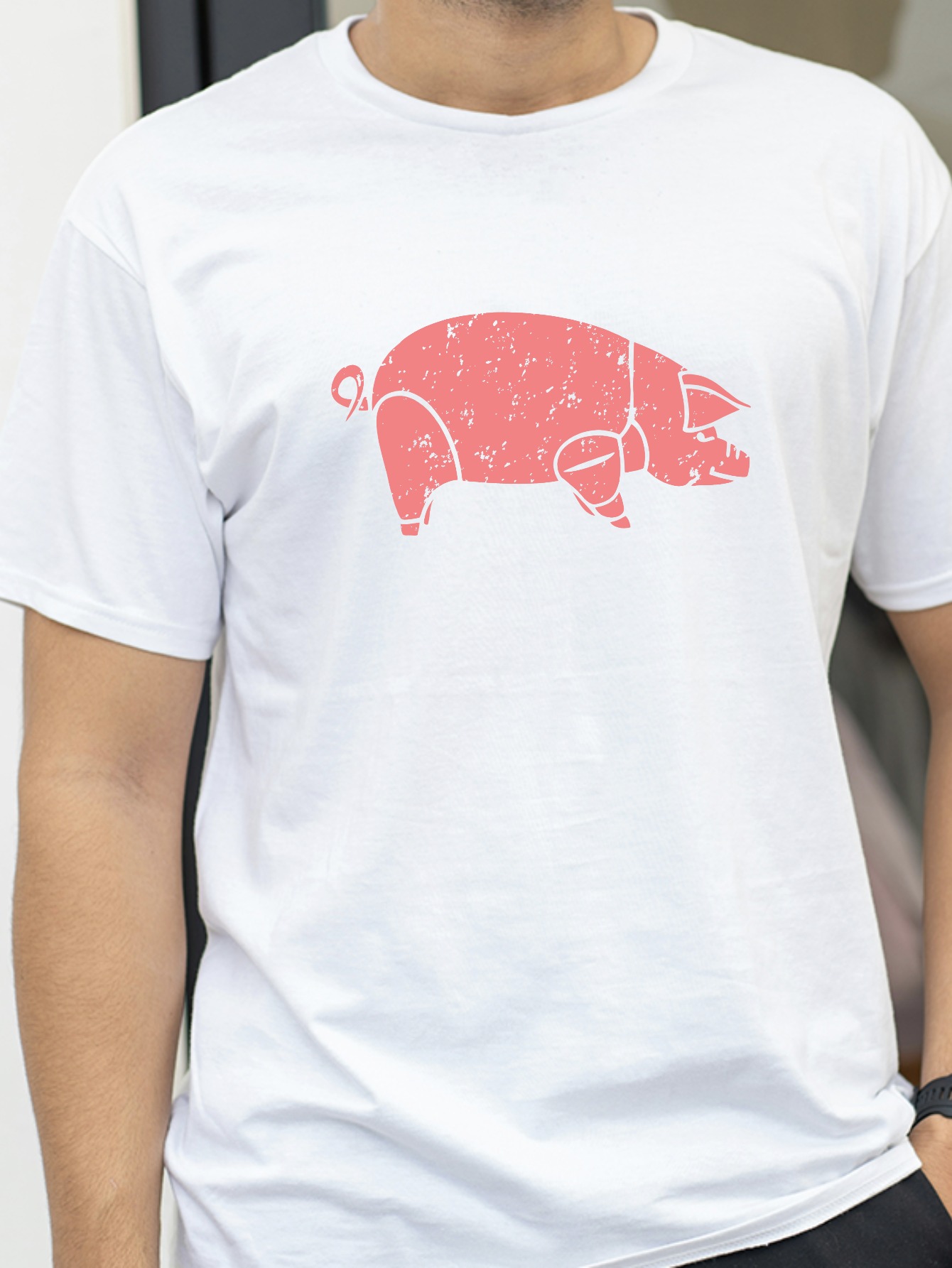 Kaus Grafis Gambar Hewan Pig P - Men'S Fashion Pink Shirt ulasan dan harga