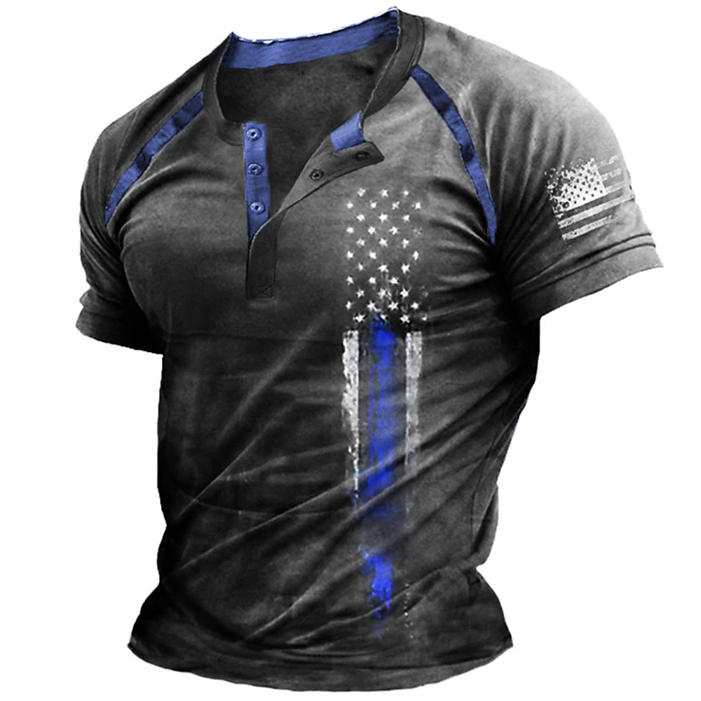 Kaos Henry Pria Motif Bendera  - Men'S Fashion Outfits ulasan dan harga