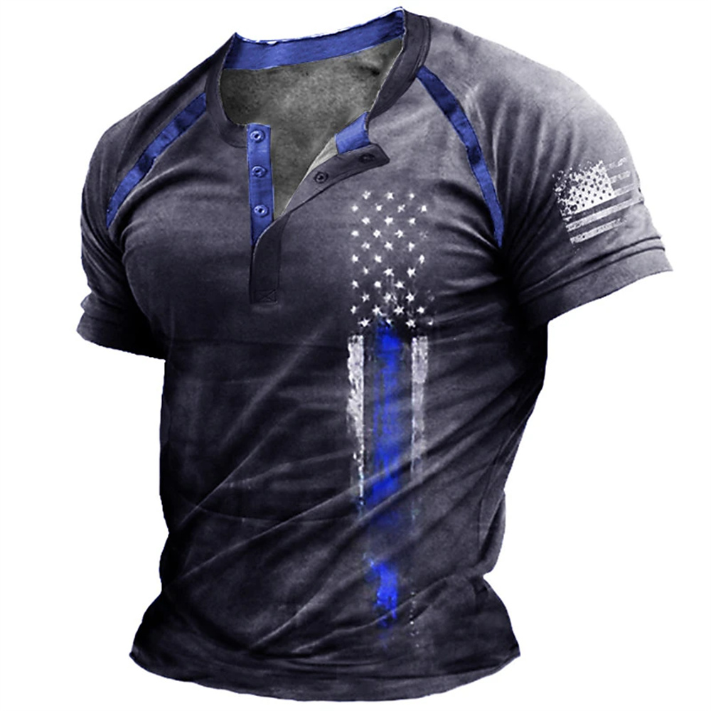 Kaos Henry Pria Motif Bendera  - Men'S Fashion Outfits ulasan dan harga