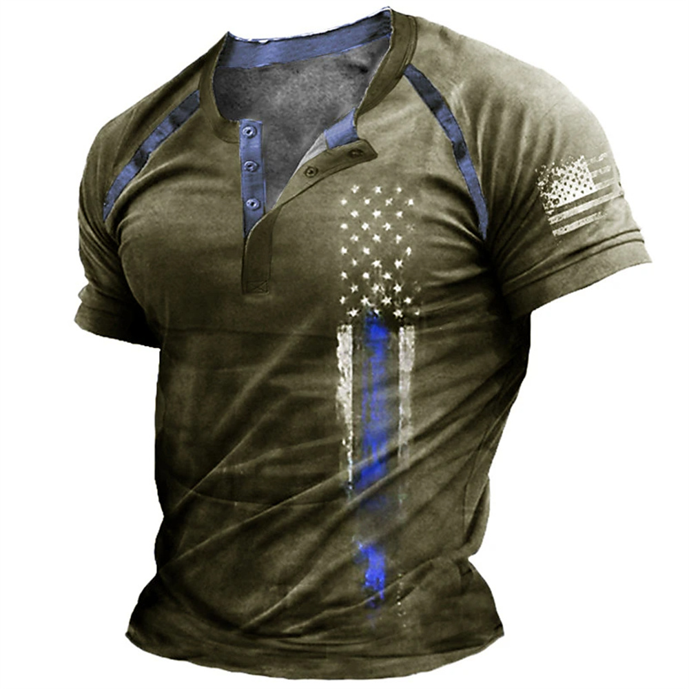 Kaos Henry Pria Motif Bendera  - Men'S Fashion Outfits ulasan dan harga