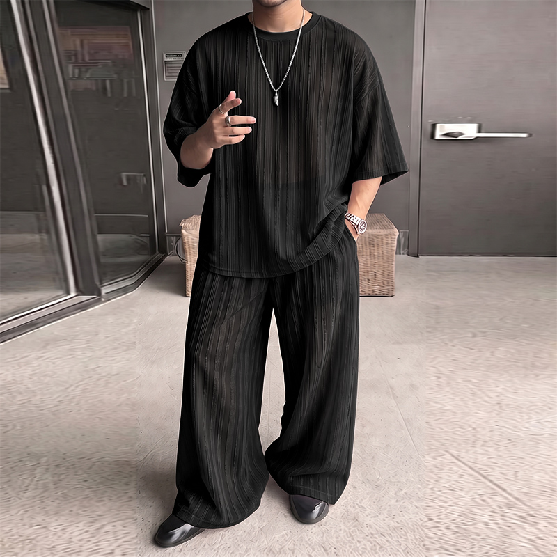 INCERUN Setelan Pria Bergaris  - Men'S Fashion Loose Pants ulasan dan harga