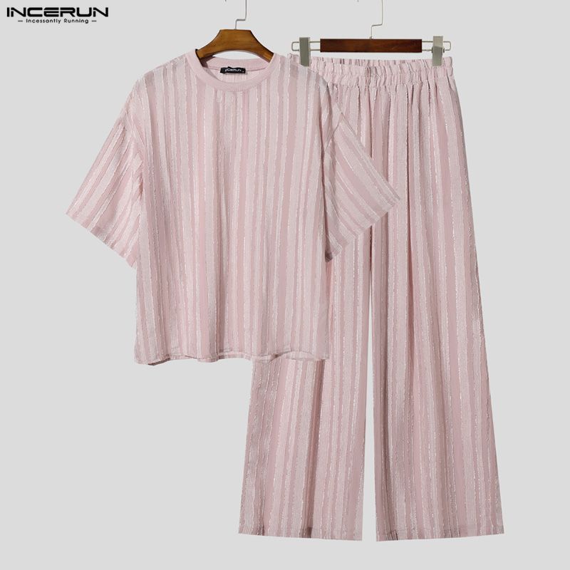 INCERUN Setelan Pria Bergaris  - Men'S Fashion Loose Pants ulasan dan harga