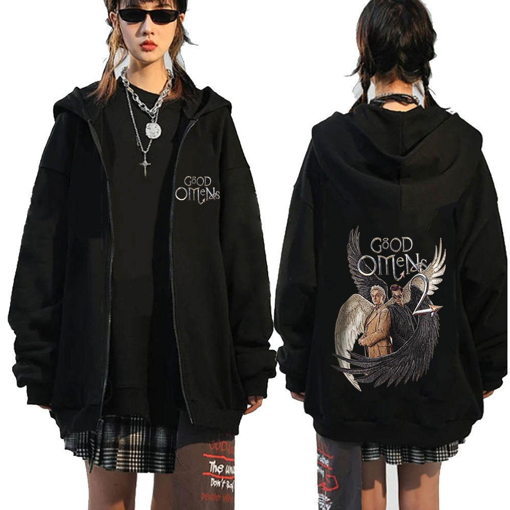 Good Omens hoodie ritsleting p - Mens Fashion Zip Up Hoodies ulasan dan harga