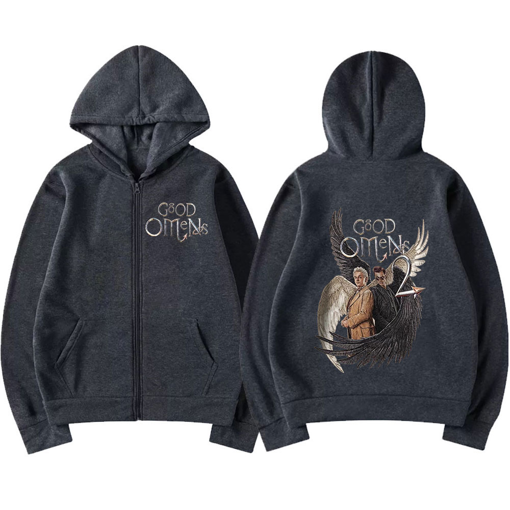 Good Omens hoodie ritsleting p - Mens Fashion Zip Up Hoodies ulasan dan harga