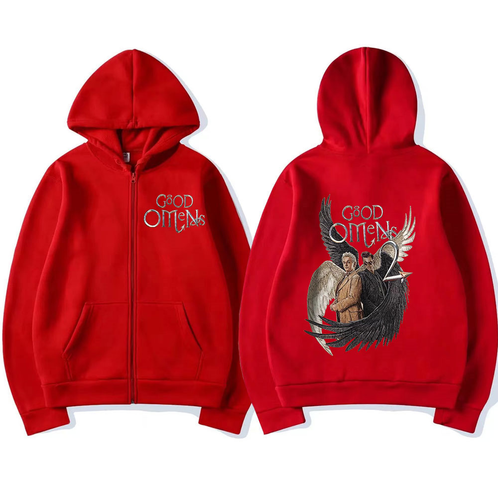 Good Omens hoodie ritsleting p - Mens Fashion Zip Up Hoodies ulasan dan harga