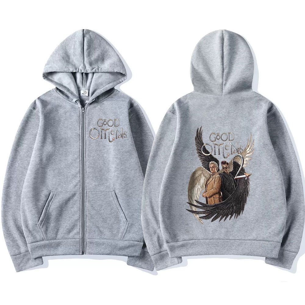 Good Omens hoodie ritsleting p - Mens Fashion Zip Up Hoodies ulasan dan harga